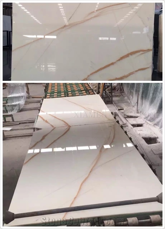 China White Marble High Polished Slabs with Gold Veins Bookmatched,Machine Cutting Tile Panel Hotel Lobby Floor Covering Pattern