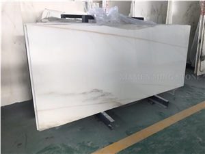 China White Marble High Polished Slabs with Gold Veins Bookmatched,Machine Cutting Tile Panel Hotel Lobby Floor Covering Pattern