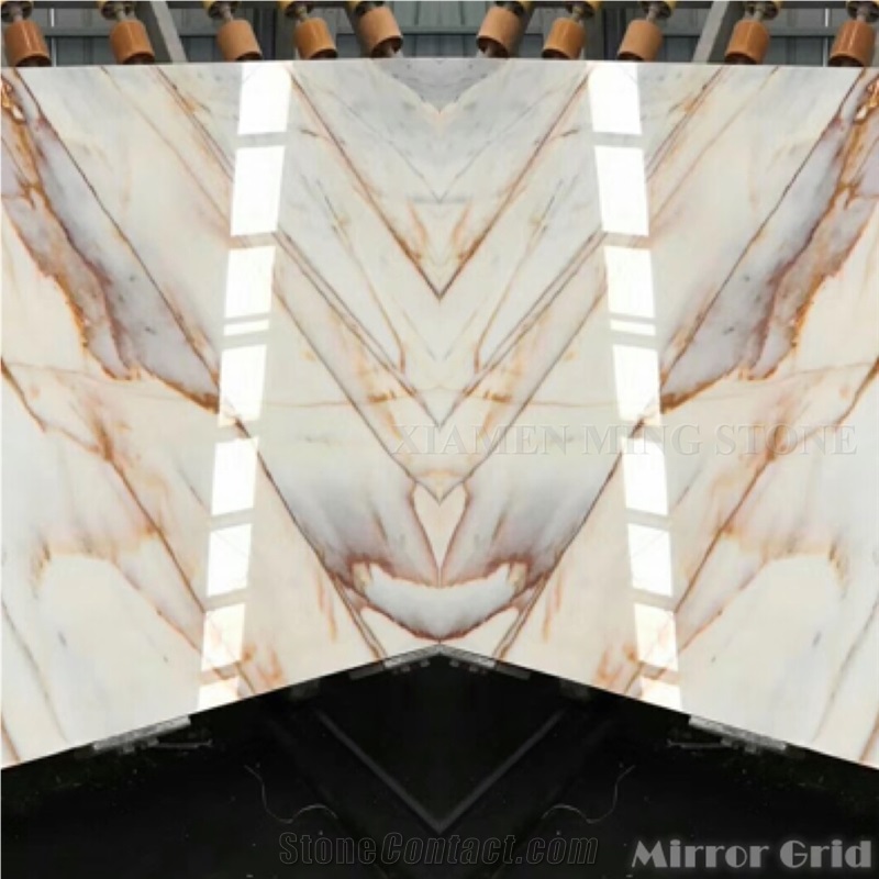 China White Marble High Polished Slabs with Gold Veins,Machine Cutting Tile Panel Hotel Lobby Floor Covering Pattern
