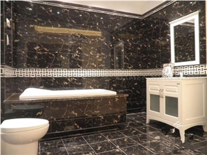 Golden Emperador Nero Portoro Marble Polished Slabs,Machine Cutting Black Panel Tiles for Interior Walling Panel,Floor Covering