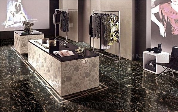 Golden Emperador Nero Portoro Marble Polished Slabs,Machine Cutting Black Panel Tiles for Interior Walling Panel,Floor Covering