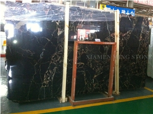 Golden Emperador Nero Portoro Marble Slabs,Machine Polished Cutting Black Panel Tiles for Interior Walling Panel,Floor Covering