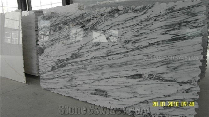 Polished Blue Sky White Landscaping Marble Machine Cutting Tiles, Panel Interior Wall Cladding,Bathroom Floor Covering Pattern Slabs