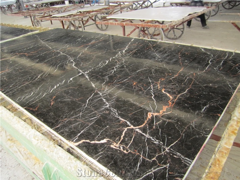 Port Saint Laurent Marble Polished Slabs,Golden Portoro Black Tulip Marble Tiles for Hotel Lobby Floor Covering,French Pattern