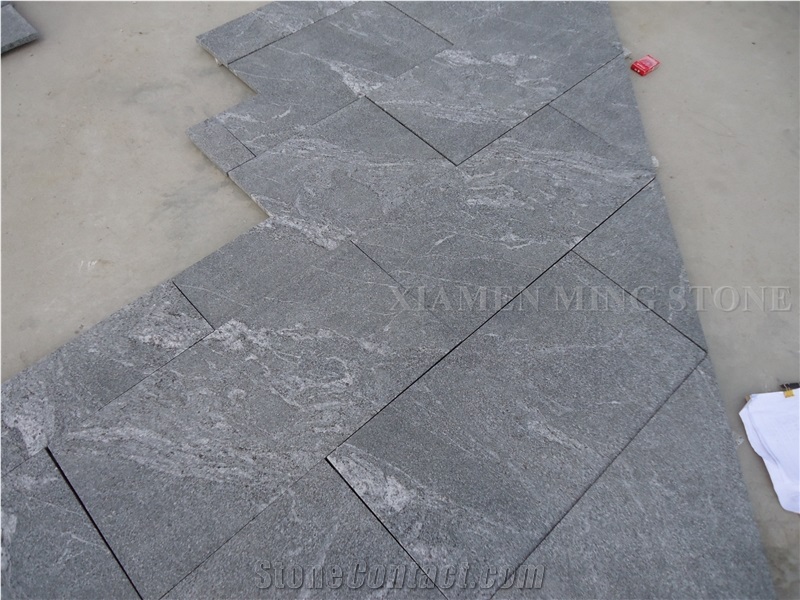 Snow Grey Granite Flamed Tiles,China Jet Mist Granite,Nero Branco Granite,Jet Mist Black Granite,China Black Via Lactea Tiles Garden Stepping