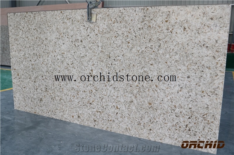 Beige Quartz Stone Slabs,Beige Artificial Engineered Stone,Solid Surface Covering Tiles,Marble Look Walling,Quantum Quartz Stone