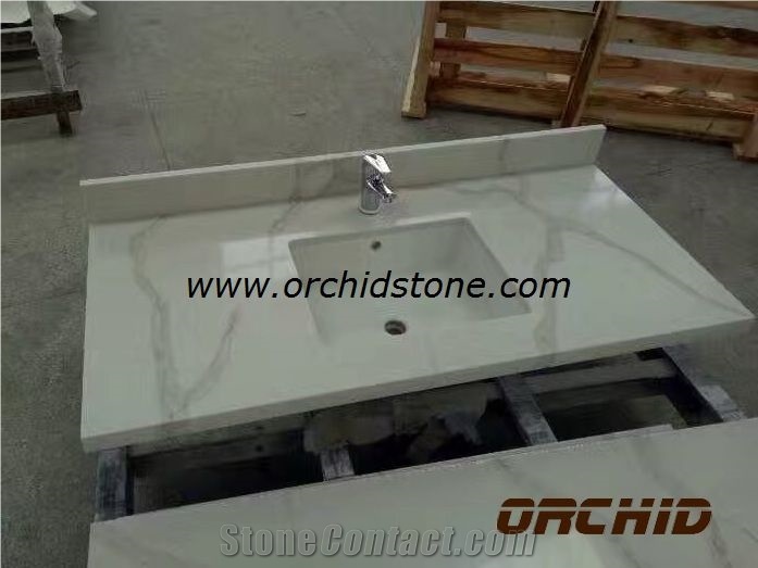 Bianca Calacatta Oro Marble Look Artificial Stone Vanity Tops,Engineered Stone,Solid Surface,Quartz Surface Vanity Tops,Bathroom Tops