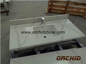 Bianca Calacatta Oro Quartz Surface Custom Vanity Tops,White Marble Look Artificial Stone Bathroom Tops,Engineered Stone Countertops