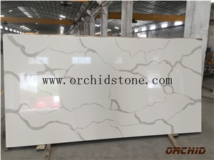 Bianco Calacatta Oro Artificial Marble Looking Quartz Slabs,White Jade Engineered Stone Walling,Manmade Stone,Agglomerated/Composite Stone,Caesarstone