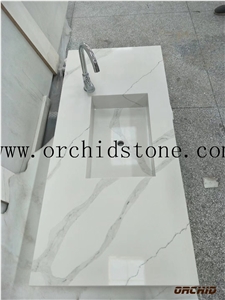 Bianco Calacatta Oro Artificial Marble Looking Quartz Slabs,White Jade Engineered Stone Walling,Manmade Stone,Agglomerated/Composite Stone,Caesarstone
