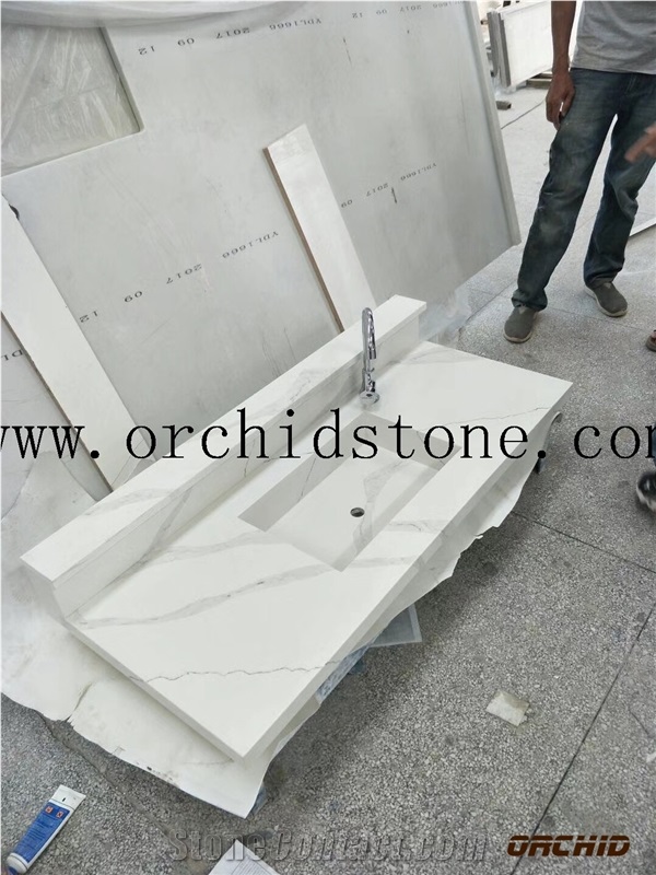 Calacatta White Quartz Stone Slab in China, 2cm White Marble Engineered Stone Slabs in Canada,3cm Solid Surface for Bookmatch Wall Cladding Tiles