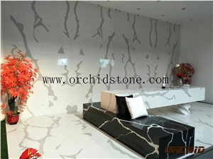 Calacatta White Quartz Stone Slab in China, 2cm White Marble Engineered Stone Slabs in Canada,3cm Solid Surface for Bookmatch Wall Cladding Tiles