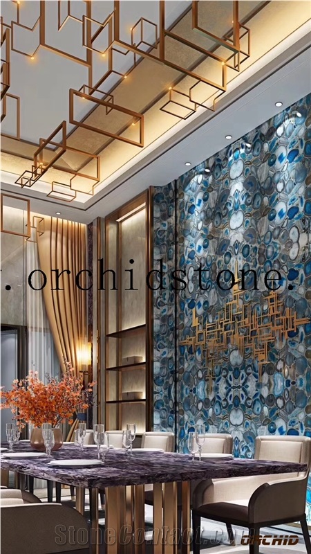Light Blue Agate Semi Precious Stone Flooring Tiles,Bathtub Surrounding Tiles,Blue Gemstone Wall Cladding Tiles,Interior Decoration Tiles,Slabs