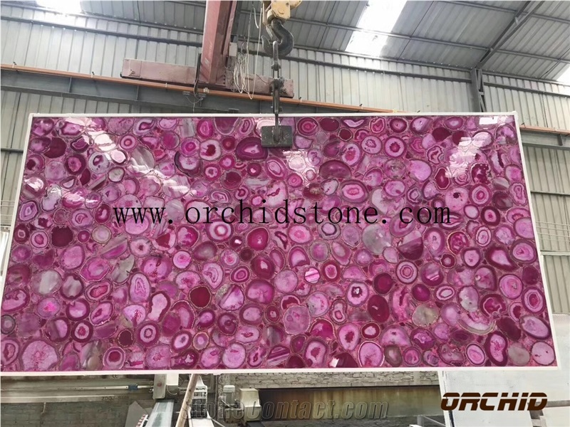Pink Agate Semiprecious Stone, Rose Quartz Agate,Translucent Gemstone Panel Slabs for Wall Cladding,Flooring Covering Tiles,Baclit Table Tops,Worktop