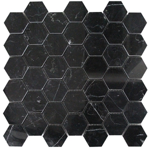 Black Marble Mosaic Tile for Wall Decoration, Polished Finish for Background Dector