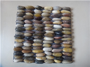 Colorful Pebble Mosaic on Net for Outdoor Floor Covering, Walkway Paver