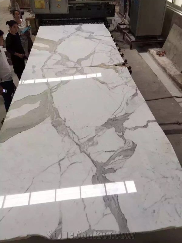 Factory Custom Luxury Well Polished White Staturio Marble Tiles For
