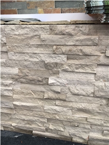 Marble Feature Wall Honed & Split Finished White Wood Stacked Stone Veneer for Exposed Wall