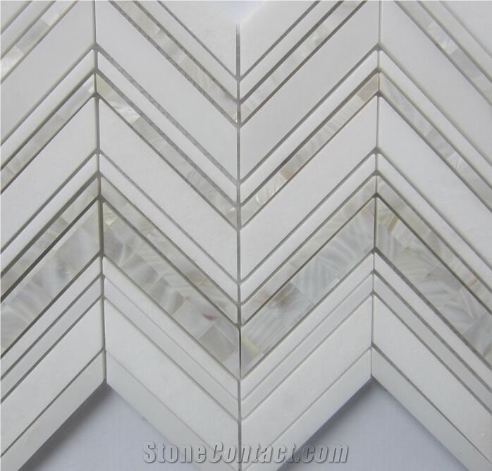Mother Of Pearl and Marble Mosaic.Mop Polished Mosaic for Interior Decoration,Pearl Shell Irregular Mosaic Design