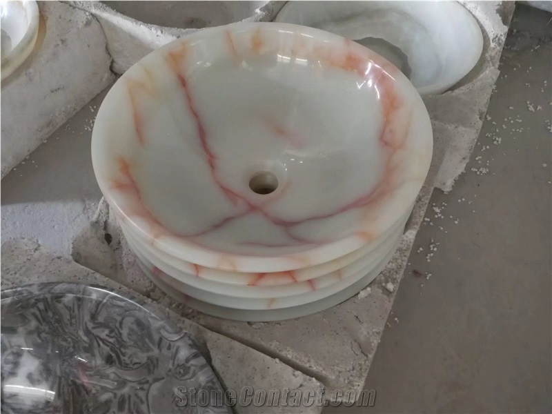 Onyx Sink Iranian Red Onyx Round Sink for Bathroom
