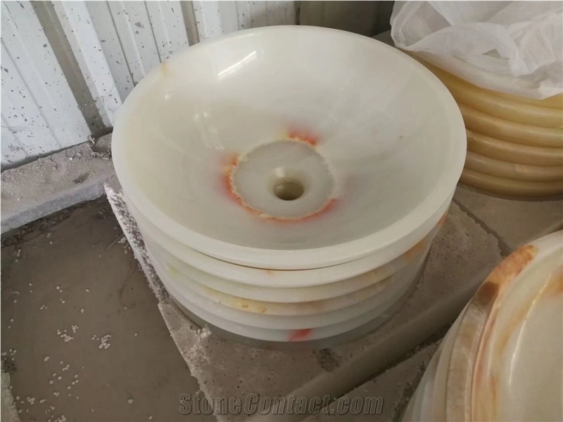 Solid Onyx Surface Basin White Onyx Round Sink for Bathroom