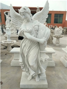 Stone Sculpture Human Figure Sculpture with Angel Swing for Exterior Garden
