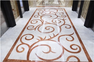Traditional Style Rectangle Floor Medallion Waterjet Medallion Marble Decoration