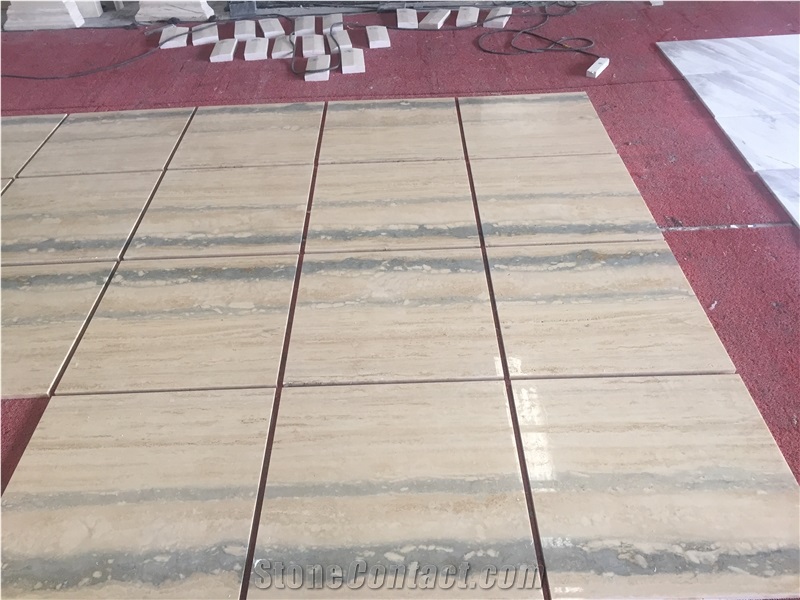 Vein Cut Travertine Tile Ocean Blue Floor Tile 24*24 Layout for Project