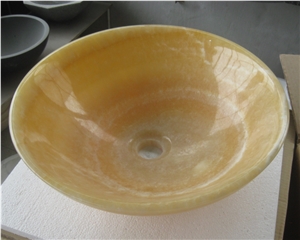 Yellow Onyx Natural Stone Round Bathroom Sinks Basins Wash Bowls