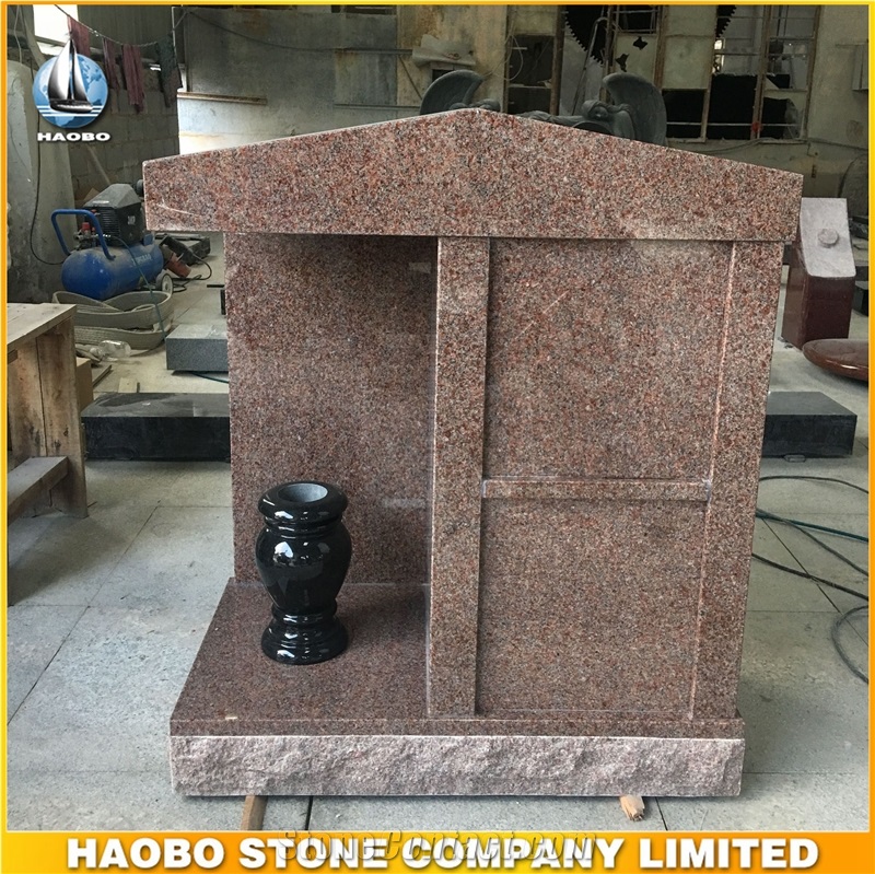American Style Tombstone Granite Material Vermillion Pink for Monument Morning Rose Memorial High Quality Direct Selling Monument