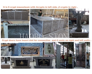 Best Quality and Price Custom Sizes&Colors China Quarry Factory High Polished Haobo Two Crypts Granite Family Mausoleum Designs for Funeral Memorials