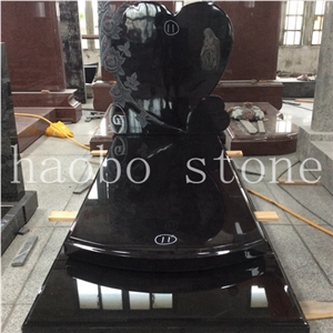 China Haobo Stone Good Price and Service High Quality New Modern Carved Rose Polished Black Granite Heart Funeral Grave Monument for French Market