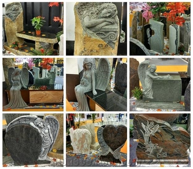 China Haobo Stone Good Price and Service High Quality New Modern Carved Rose Polished Black Granite Heart Funeral Grave Monument for French Market