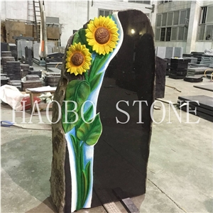 China Manufacturer Cheap Price Natural Stone Quarry High Quality and Poished Customized Haobo New Style Carved Sunflower Upright Headstone for Graves