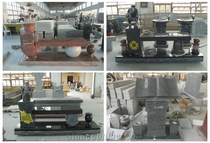 Customized China Good Price Factory Antique Cheap Upright Headstone Carved Swan and Single Heart Grey Granite Memorials with 100% Hand Engraving