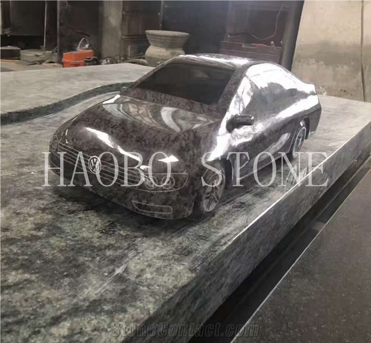 Customized China Quarry Manufacturer Haobo Handcraft Best Price New Style Volkswagen Stone Car Carving Made in Grey Granite for Interior Decoration