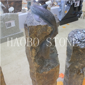 Customized China Quarry Natural Stone High Polished and Quality Good Service and Price Wholesale Carved Dolphin Basalt Gravestone Designs for Sale