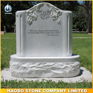 European Style Tombstone Polished White Marble Headstone Carved Lily High Quality Cemetery Tombstone Direct Selling Gravestone