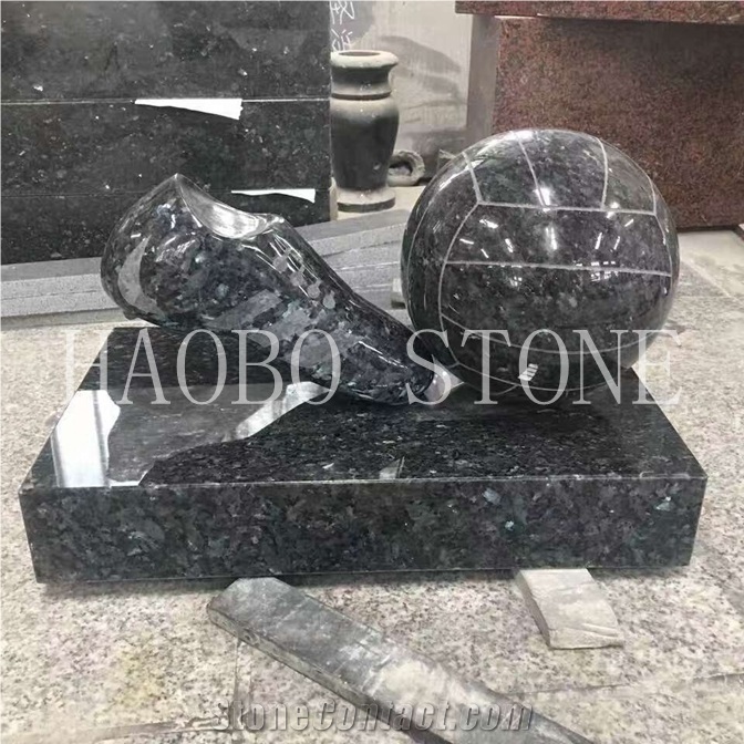 Hand Carved Good Price Natural Stone Haobo Medium Statue Mold for Indoor Decoration New Design Stone Football Carving Made in Blue Pearl Granite
