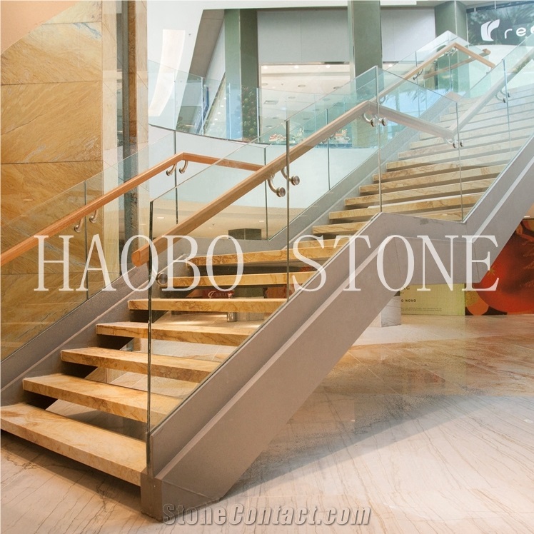 Haobo China Quarry Natural Stone Good Price High Polished and Quality Customized Luxury Golden Marble Stair Steps Design for Indoor Decoration