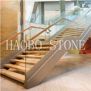 Haobo China Quarry Natural Stone Good Price High Polished and Quality Customized Luxury Golden Marble Stair Steps Design for Indoor Decoration