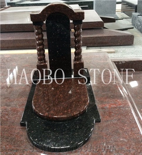 High Polished and Quality Competitive Price Good Service China Wholesale Natural Stone Quarry Red & Black Galaxy Granite Headstone for Russia Market