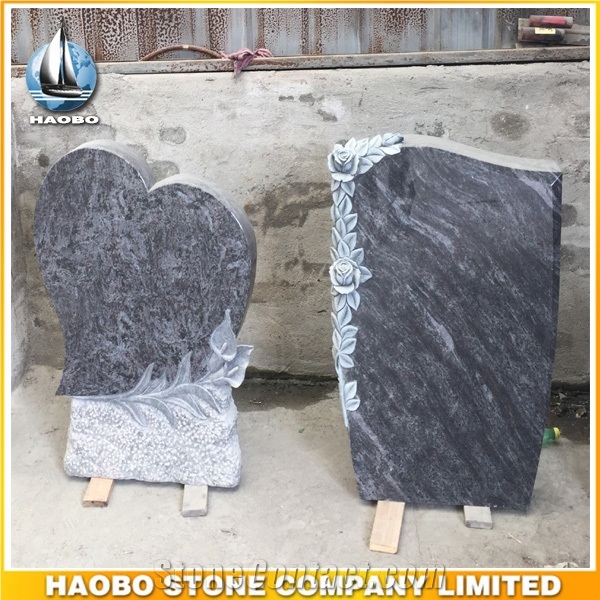 High Quality Tombstone Artwork Vizag Blue Granite Gravestone with Flowers Carving Direct Selling Upright Headstone Germany Style Tombstone