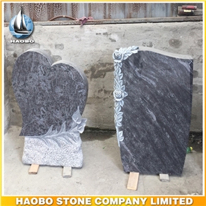 High Quality Tombstone Artwork Vizag Blue Granite Gravestone with Flowers Carving Direct Selling Upright Headstone Germany Style Tombstone