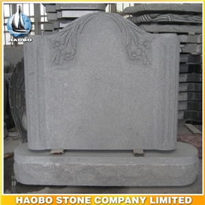 High Quality Tombstone Custom Monuments Grey Granite Upright Monument with Carved Flow Cemetery Tombstone