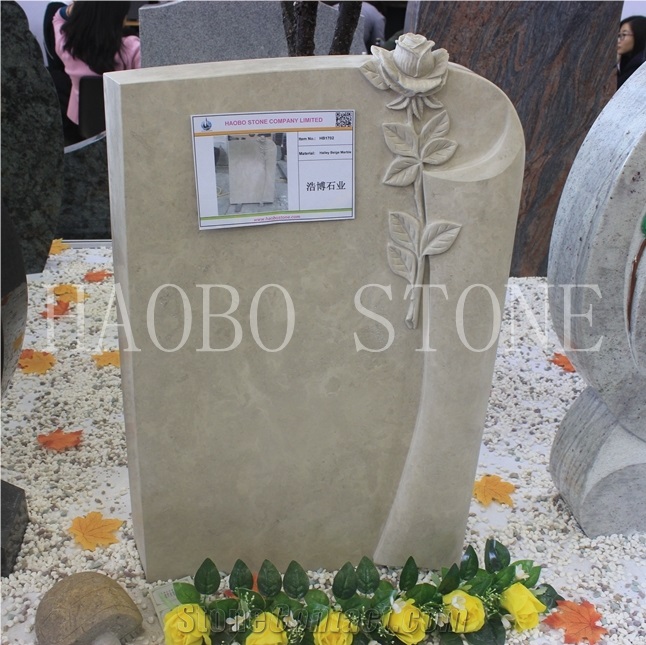 Hot Sale Good Price and Service Chinese Haobo Quarry Modern Natural Stone Halley Beige Marble Carved Rose Monument with Iso9001:2000 for Cemetery