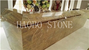 Natural Stnone Customized Cut to Size Wholesale Price China Haobo Quarry Factory Large Barcelona Gold Marble Countertop for Reception Desk Decoration