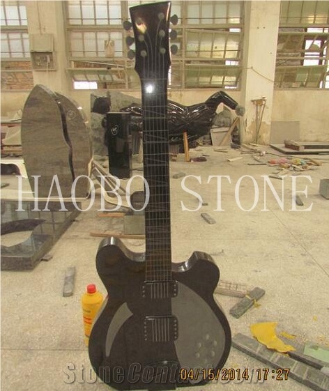 Natural Stone Wholesale China Haobo Factory Competitive Price High Quality Modern 100% Hand Carved Large Outdoor Shanxi Black Granite Guitar Designs