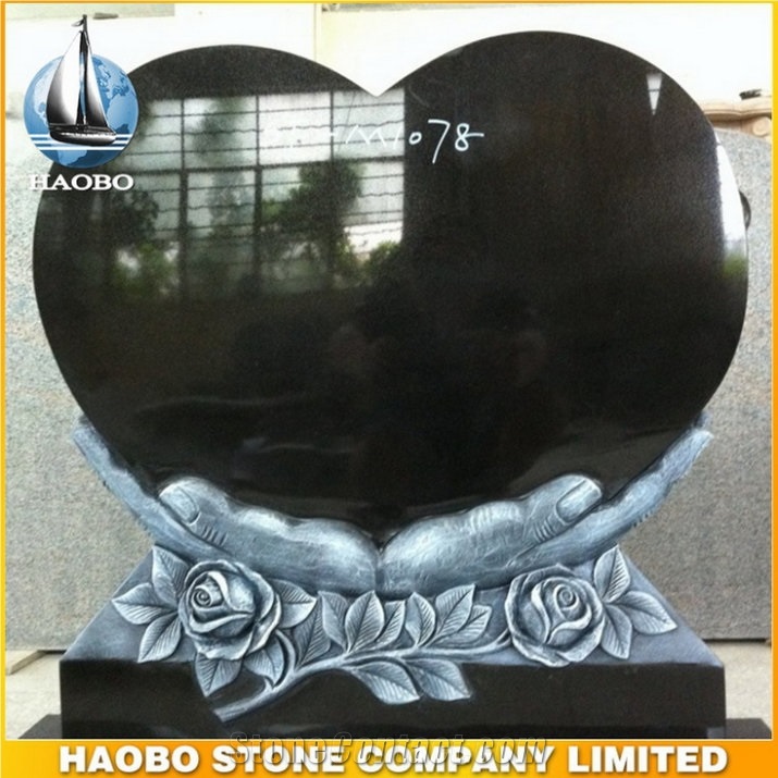 Own Factory Monument Shanxi Black Granite Headstone Antique Finish Heart Shaped Granite Tombstone High Quality Direct Selling Upright Headstone