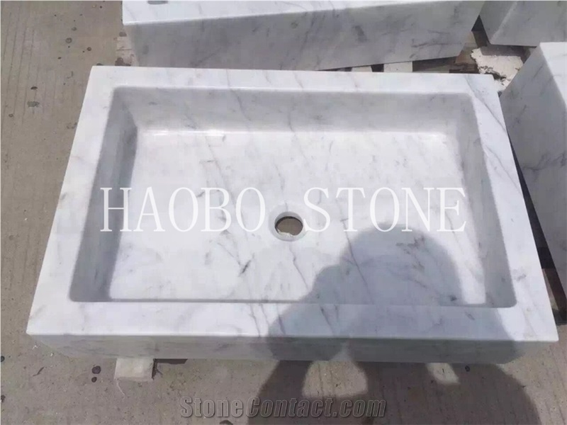 Popular Unique Custom Haobo China Quarry Factory Natural Stone Good Service Square Carrara White Marble Bathroom Wash Basin for Hotel at Good Price